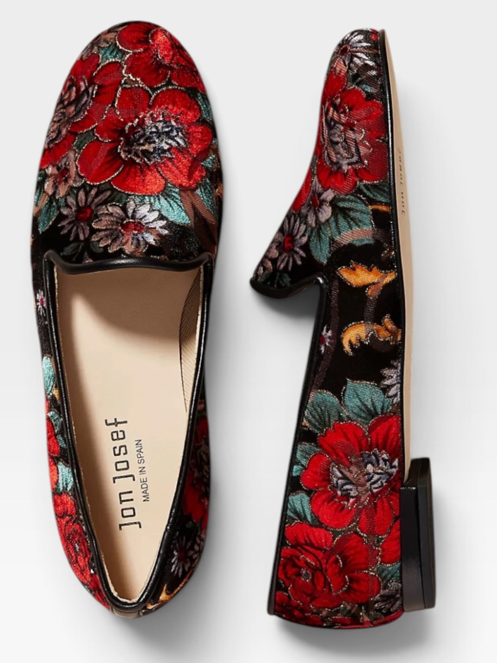Anthropologie Jon Josef Gatsby floral velvet loafers with Red Floral Embroidery